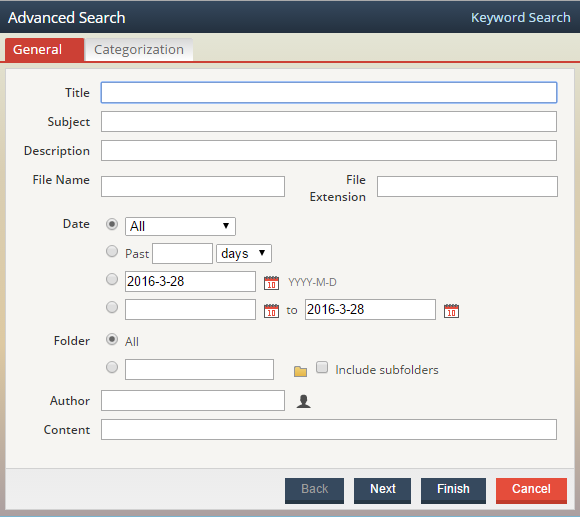 Screenshot of the Advanced Search Wizard